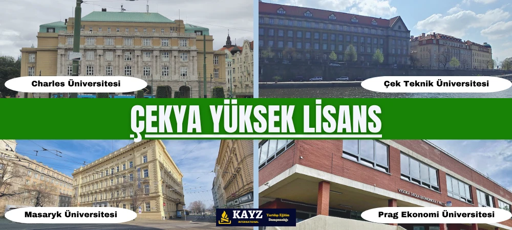 Çekya Yüksek Lisans programları, Avrupa’nın saygın üniversitelerinde eğitim almak isteyen öğrenciler için büyük fırsatlar sunuyor. Görselde Charles Üniversitesi, Çek Teknik Üniversitesi, Masaryk Üniversitesi ve Prag Ekonomi Üniversitesi gibi Çekya’nın önde gelen yükseköğretim kurumları yer almakta.