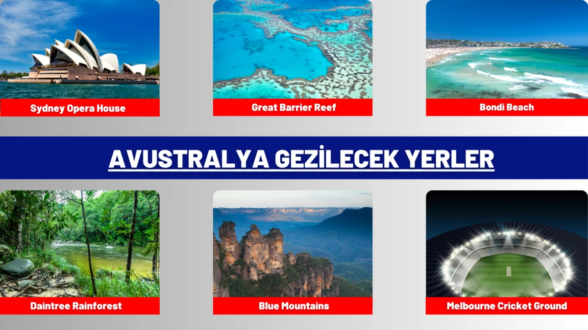 Avustralya'nın en popüler turistik yerlerinden biri olan Sydney Opera Binası ve doğal harikası Uluru'nun panoramik görüntüsü