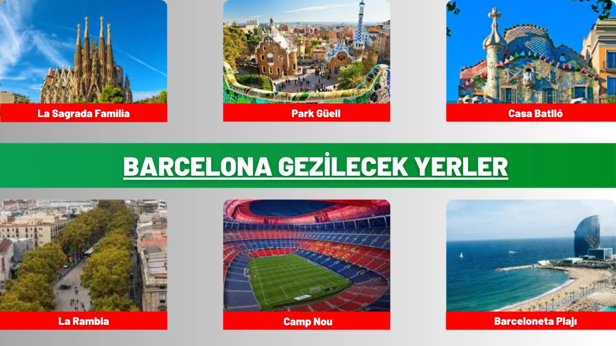 Barcelona'nın en popüler turistik yerleri olan Sagrada Familia ve Park Güell'den canlı bir görüntü