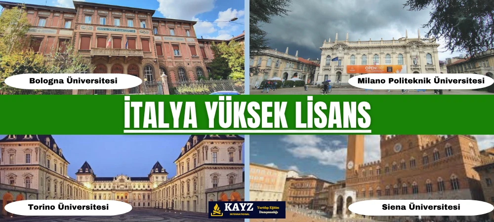 İtalya yüksek lisans programları, köklü üniversiteleri ve uluslararası geçerliliğe sahip eğitim sistemiyle Avrupa’da akademik kariyer hedefleyen öğrenciler için öne çıkmaktadır. Görselde yer alan Bologna Üniversitesi, Milano Politeknik Üniversitesi, Torino Üniversitesi ve Siena Üniversitesi; İtalya’nın en prestijli üniversiteleri arasında yer almakta ve yüksek lisans düzeyinde çok sayıda İngilizce program sunmaktadır.