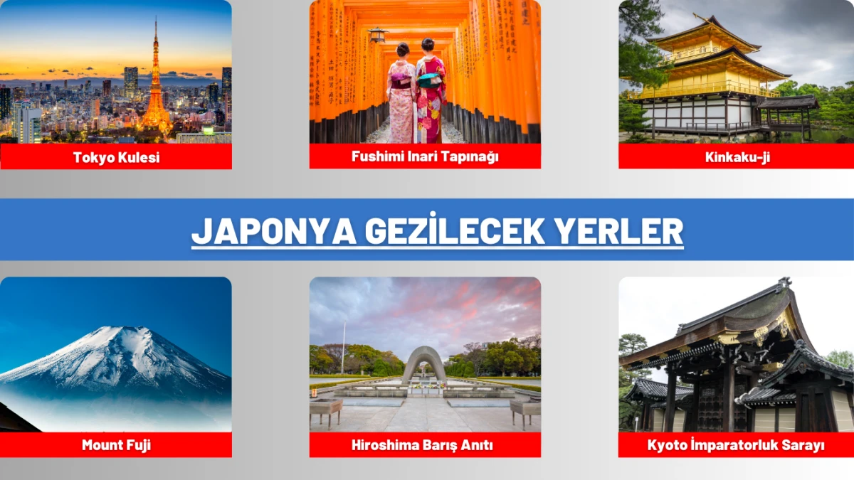 Japonya’da gezilecek yerler arasında Tokyo Kulesi, tapınaklar ve Sakura mevsimi manzaraları en çok ilgi gören turistik alanlardır.