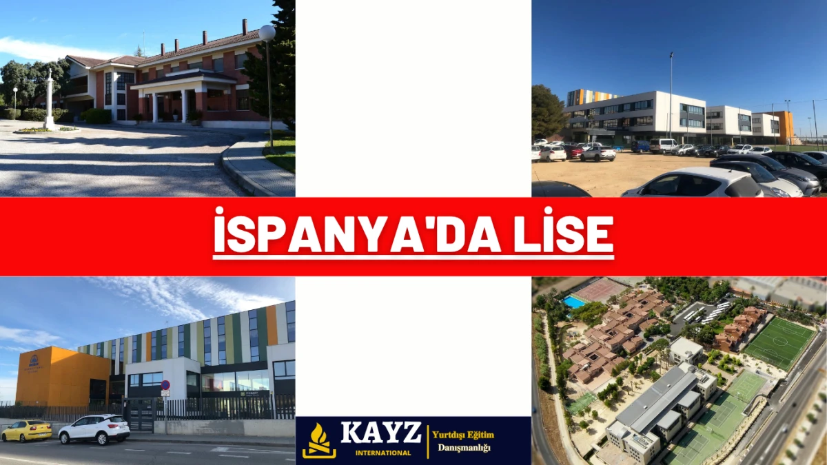 İspanya’da Lise eğitimi almak isteyen öğrenciler için öne çıkan modern, donanımlı ve prestijli okul kampüslerini gösteren bir görsel. Farklı mimari yapılar ve kampüs ortamlarıyla İspanya’daki liselerin çeşitliliği vurgulanmakta.