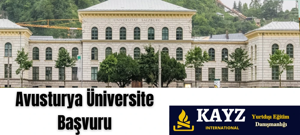 Avusturya Yüksek Lisans Başvurusu 2025 Avusturya Yüksek Lisans Başvuru işlemleri için Kayz International, öğrencilere kapsamlı yurtdışı eğitim danışmanlığı sunar. Görselde Salzburg Üniversitesi gibi tarihi ve köklü bir Avusturya üniversitesi yer almakta; başvuru sürecinde profesyonel destek alınabileceği vurgulanmaktadır.