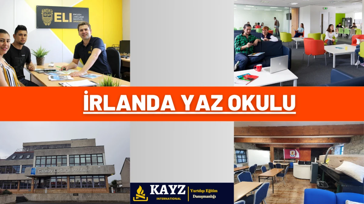 İrlanda yaz okulu programı, öğrencilere İngilizce öğrenmenin yanı sıra doğal güzelliklerle iç içe, tarihi dokusu korunmuş mekanlarda eğitim alma fırsatı sunuyor. Görselde ELI, Galway Cultural Institute gibi İrlanda'nın önde gelen dil okullarında gerçekleşen yaz okulu sürecine dair sınıf ortamları, sosyal alanlar ve kampüs yaşamı yer almakta.